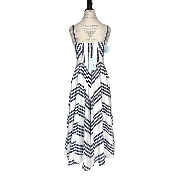 Hill House | Women | The Margot Navy Chevron Stripe Poplin Midi Dress | Sz Large - Picture 3 of 15